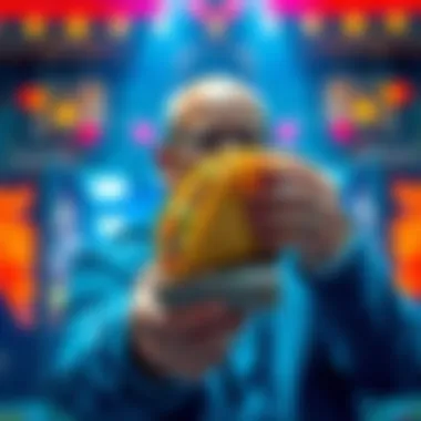 A person holds a taco and a stack of cash, indicating a bet