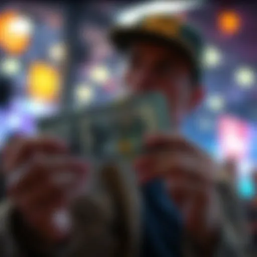 A person with a $150 bill contemplating a ticket prize for another $150 event