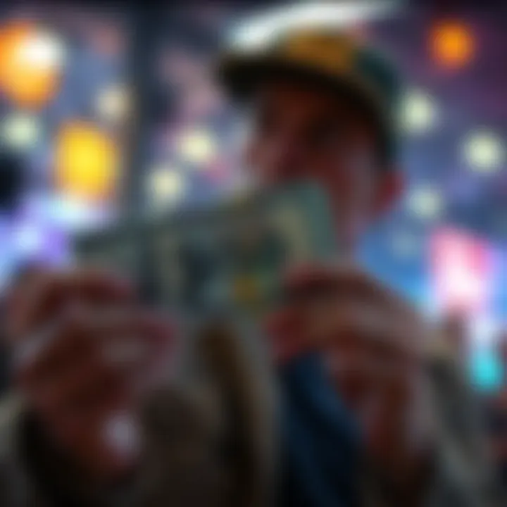 A person with a $150 bill contemplating a ticket prize for another $150 event