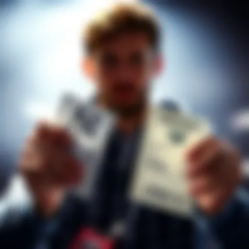 A person holding two betting slips, one for Yankees baseball and another for Josh Allen football, weighing options