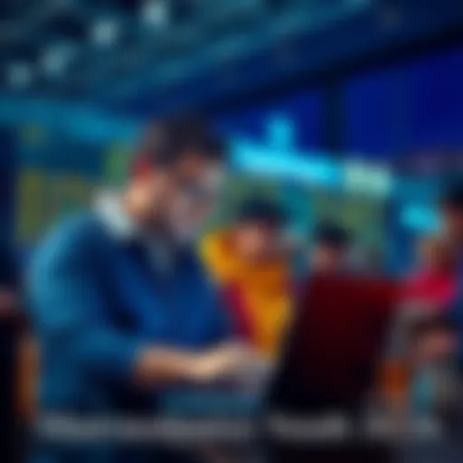 A person looking at a laptop, analyzing sports betting options and discussing plans with friends.