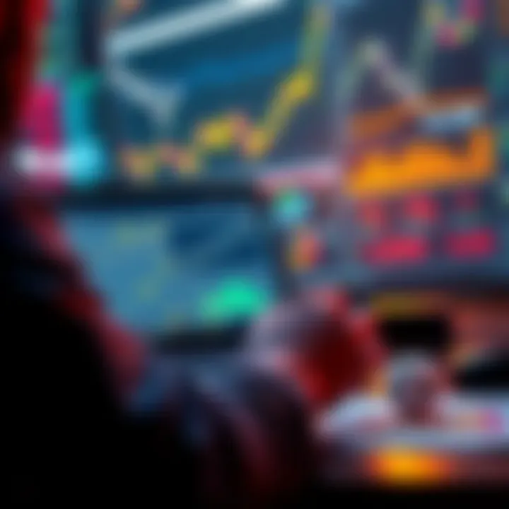 A person analyzing betting odds and strategies on a laptop with charts and graphs in the background.