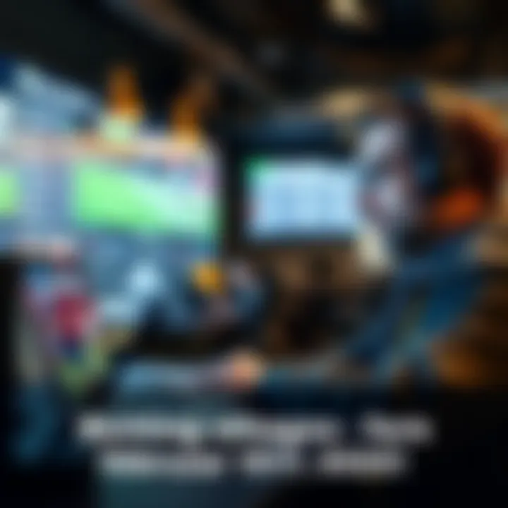 A person studying betting odds on a laptop with sports images in the background.