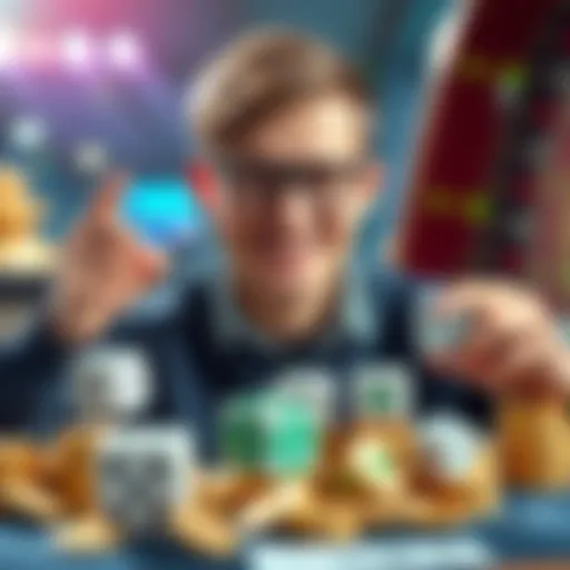 A person placing a $25 bet on various outcomes with a confident smile, surrounded by symbols of luck like dice and coins.