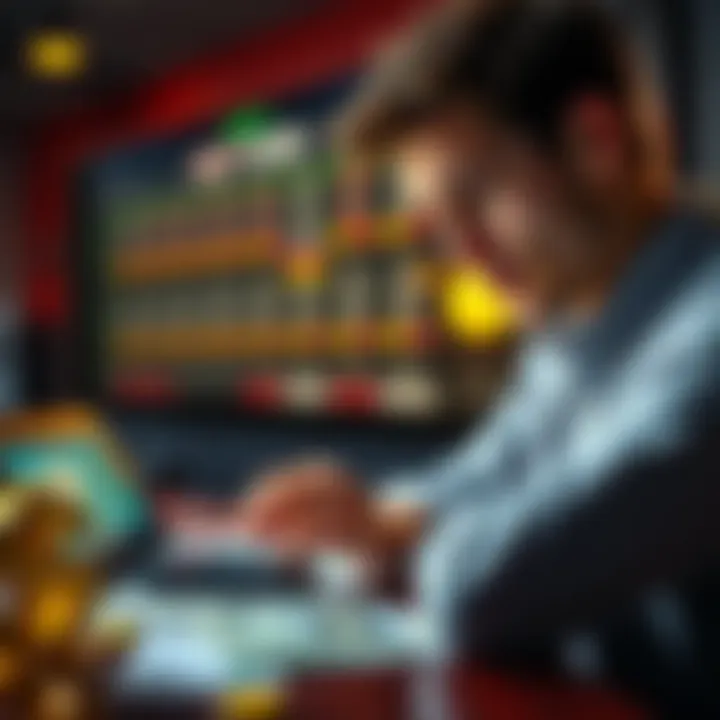 A person contemplating a betting strategy with money and a calculator in front of them, looking at potential profits and risks.