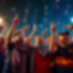 Group of people celebrating a betting victory with cheers and smiles