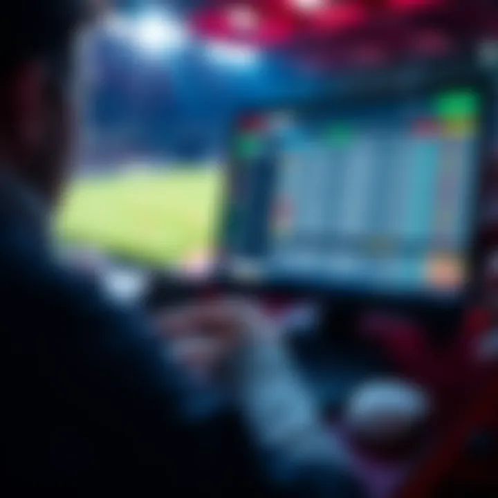 A person analyzing betting odds on a laptop with sports graphics on the screen