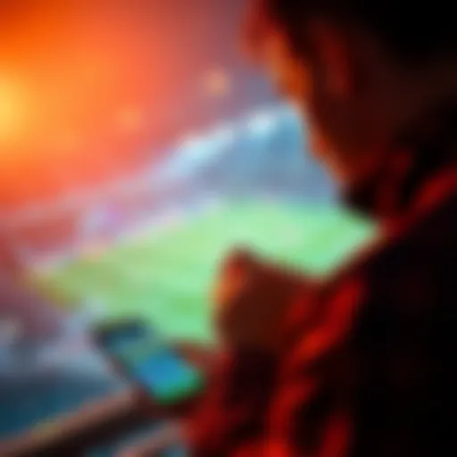 A person reviewing sports betting options on a mobile device with a sports event in the background