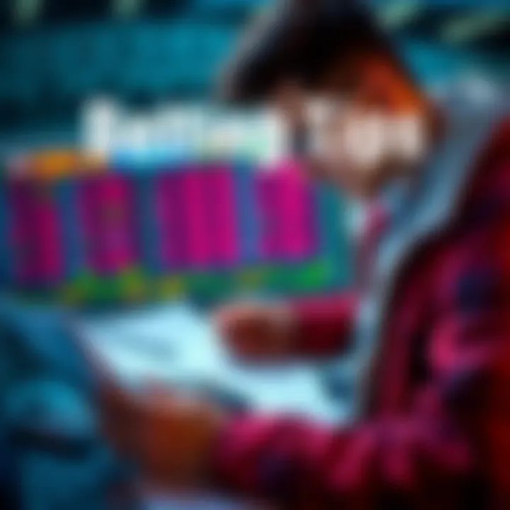 A person studying sports betting charts with notes and a calculator, looking focused on maximizing winnings.