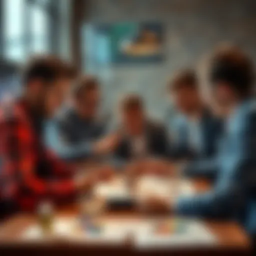 Group of people discussing betting strategies with charts and notes on a table