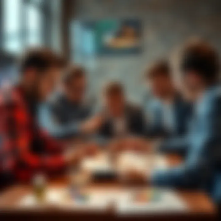Group of people discussing betting strategies with charts and notes on a table