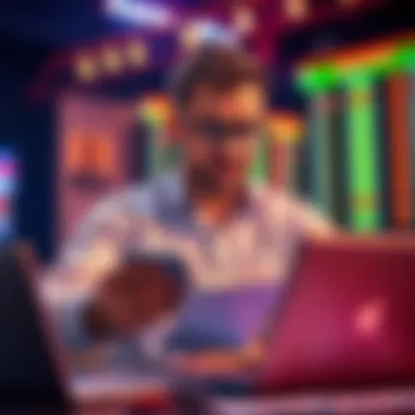 A confident bettor reviewing strategies with a notebook and laptop, focused on achieving financial goals in betting.