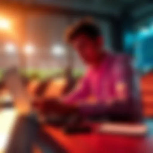 A person reviewing betting options with a laptop and pen on a table