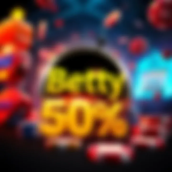 Betty.com logo featuring a slot machine and casino chips, highlighting a 50% bonus offer