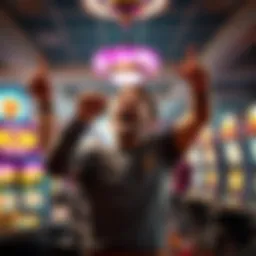 A player celebrating two big wins at a casino, first a Grand win for 2 dollars and then a major 1000x win after a 10 dollar bet, with bright lights and slot machines in the background.