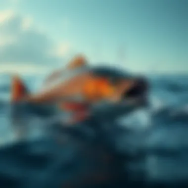 Big fish swimming away A large fish escaping from a fishing line, splashing water around