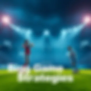 A football field with players strategizing during a game, showcasing teamwork and tactics