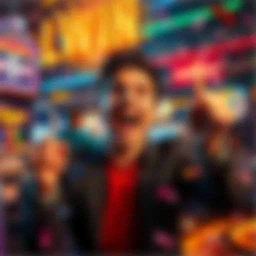 A person celebrating a big win at an online casino, with happy expressions and confetti around them.