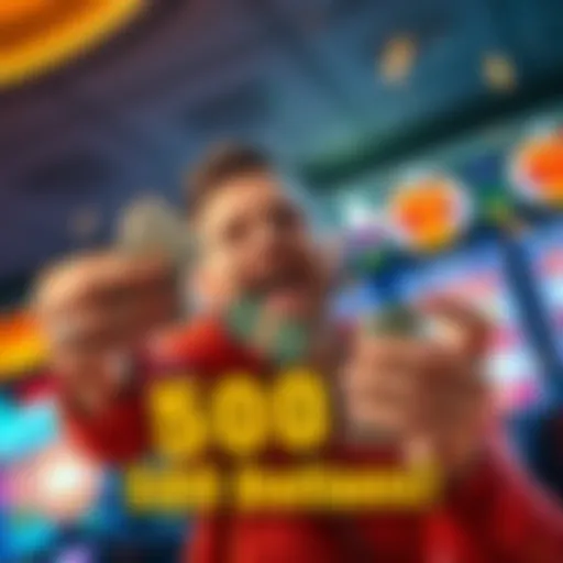 A joyful player holding casino chips and cash after winning big at a slot game