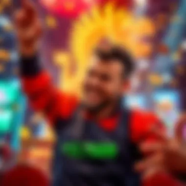 A player celebrates after hitting a jackpot while playing Dragon Link, with coins and lights in the background.