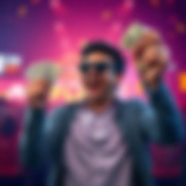 A person celebrating a big win with money in hand, showing excitement after a successful bet on Fliff.