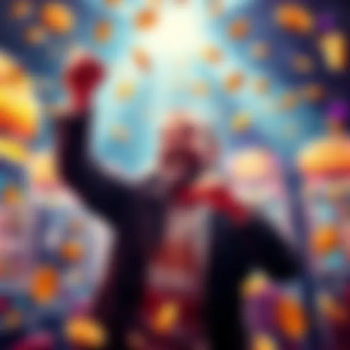 A player celebrating a huge win on the Hot Ross slot machine with bright lights and coins falling around them