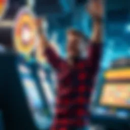 A person celebrating a large win at a slot machine after making an 80-cent bet.