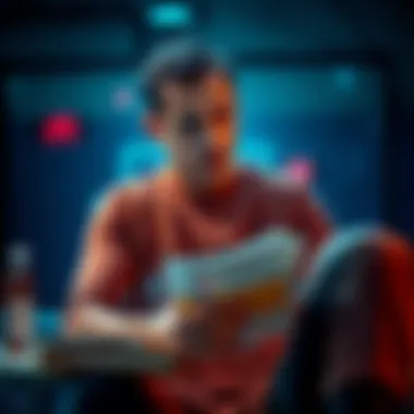 A pensive man in sports attire, looking at old betting slips and basketball memorabilia, symbolizing the rise and fall of a betting expert.