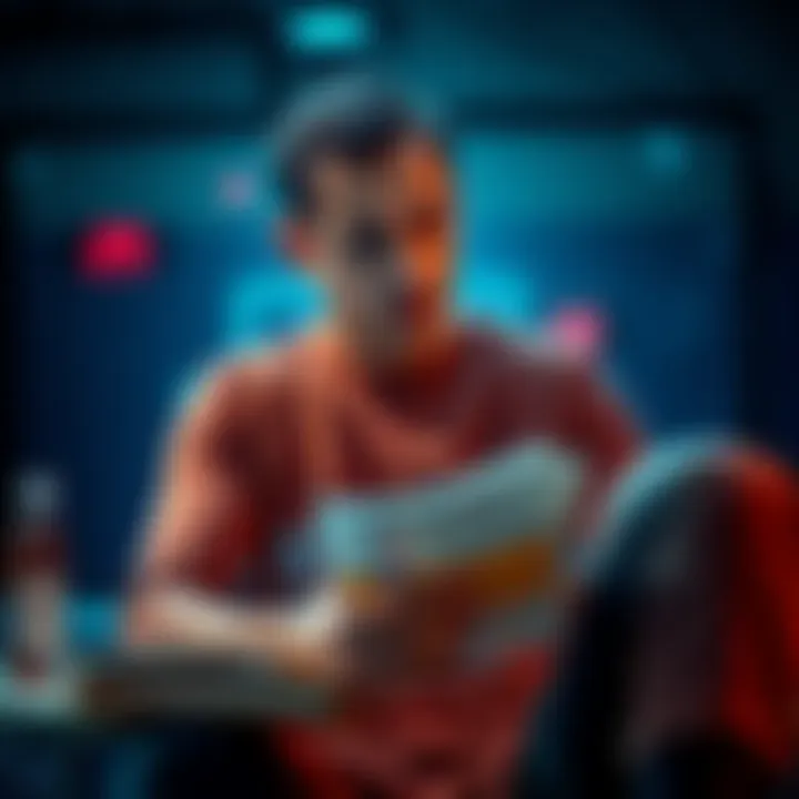 A pensive man in sports attire, looking at old betting slips and basketball memorabilia, symbolizing the rise and fall of a betting expert.