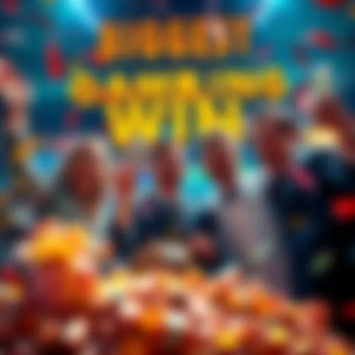 Celebration after a record jackpot win in gambling, showing happy winners with cash and confetti