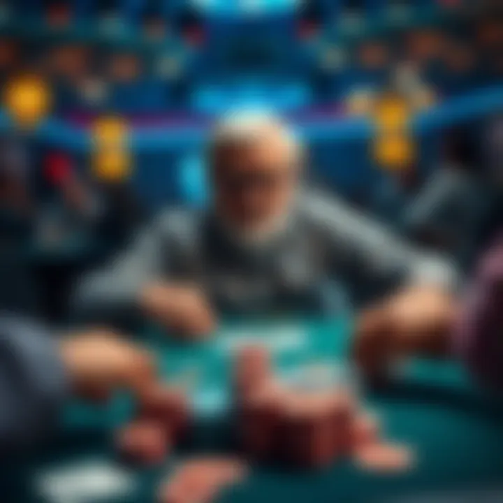 Bill Klein playing poker at a tournament table, surrounded by cards and chips