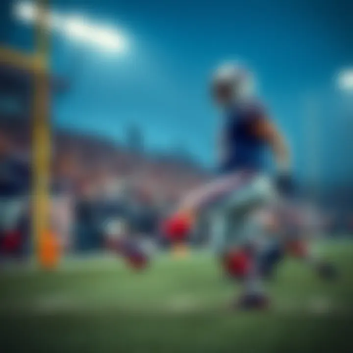 Buffalo Bills player attempting a failed field goal on the football field, fans laughing in the background