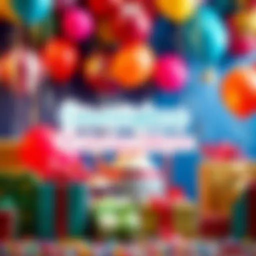 Colorful birthday celebration with balloons and gifts, highlighting special offers for birthdays