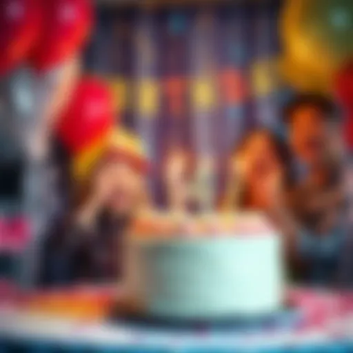 A joyful scene with balloons and cake, celebrating a birthday with excitement.
