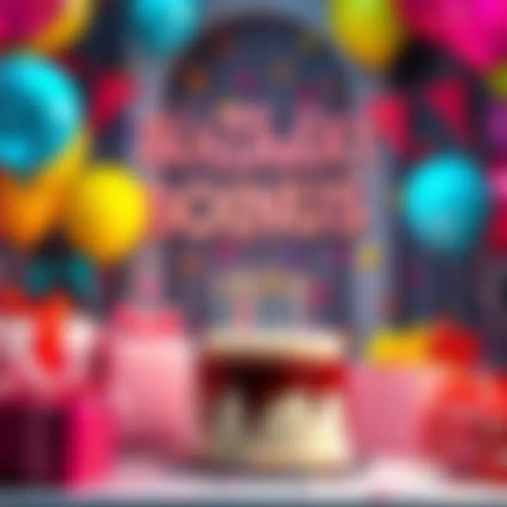 Birthday celebration with gifts Colorful birthday party scene with balloons and a cake, symbolizing bonus celebrations