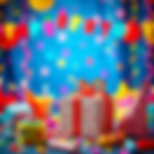 Colorful party decorations and a gift box symbolizing the birthday bonus for March