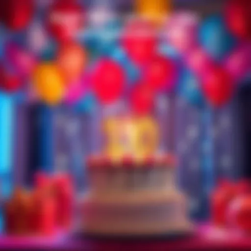 A festive scene with balloons and a cake celebrating a birthday bonus, showing excitement about rewards.