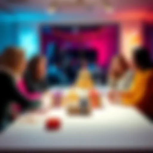 A group of people discussing their birthday bonuses around a table with gifts