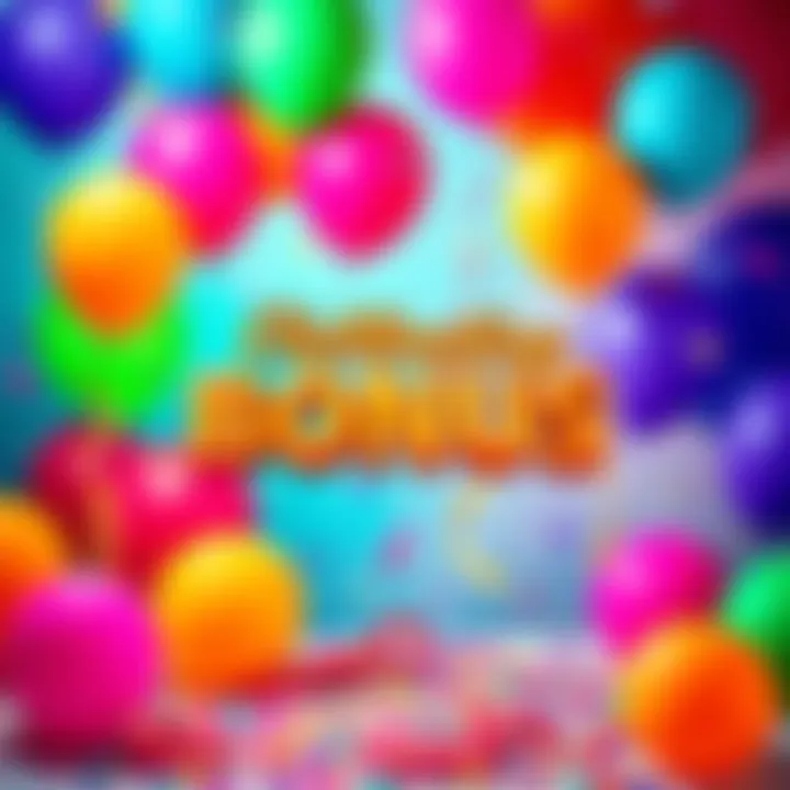 Colorful party invitation with balloons and confetti promoting the June birthday bonus link sharing