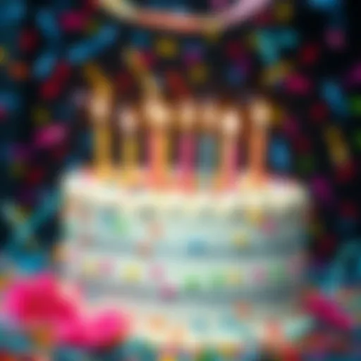 Birthday Celebration A colorful birthday cake with candles and confetti, symbolizing April birthdays and celebration.