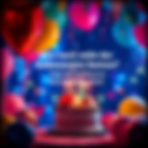 A vibrant birthday scene with balloons and a cake, inviting people to guess the birthday bonus amount.