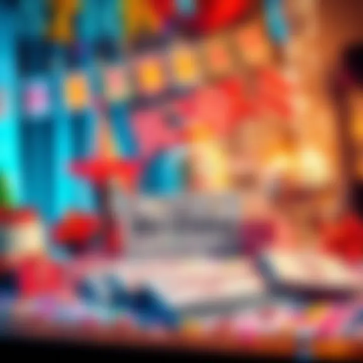 A table with colorful scratch-off lottery tickets and party decorations for a birthday celebration