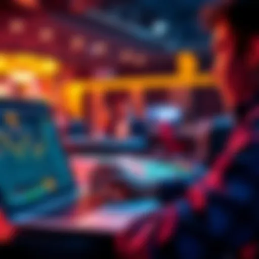 A person playing at a Bitcoin online casino on a laptop, with digital currency symbols in view