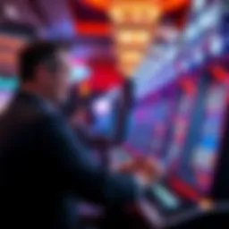 A player placing a bet on the Black Diamond Platinum slot machine at a casino.