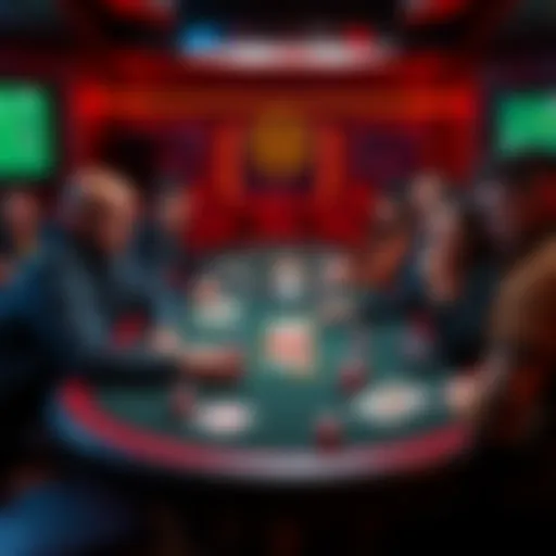 Players in The Black Jack Social A group of players at a card table in The Black Jack Social show, answering humorous questions while competing.