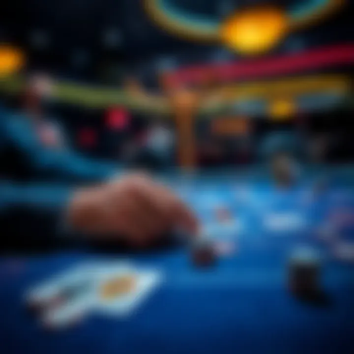 A player using a blackjack strategy with chips and cards at a casino table.