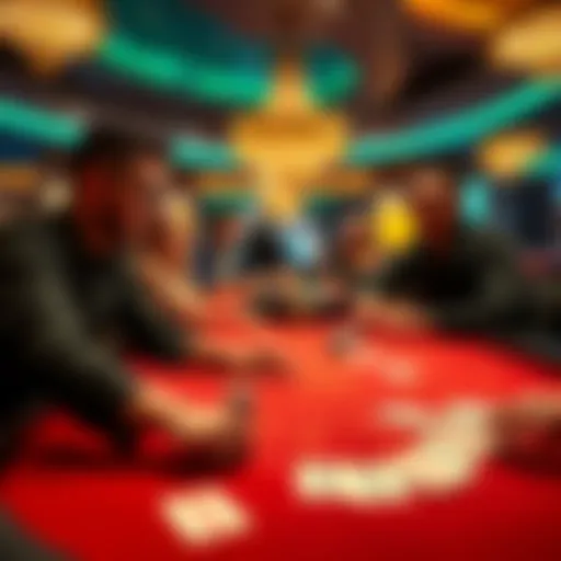 Players enjoying blackjack together at the Blue Wolf Casino, with friendly dealers and a lively atmosphere.