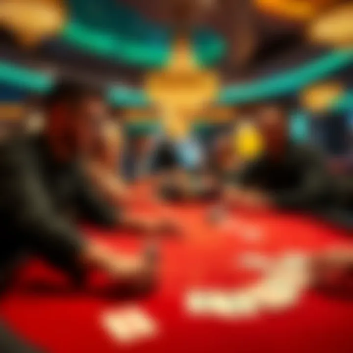 Players enjoying blackjack together at the Blue Wolf Casino, with friendly dealers and a lively atmosphere.