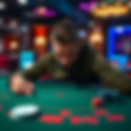 A player showing frustration at a blackjack table after a surprising loss against the dealer, despite having a strong hand of 20.