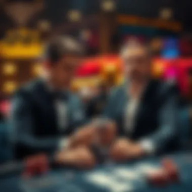 A passionate player practicing card counting techniques with a mentor in a casino setting